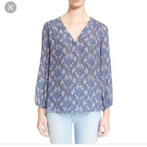 Joie S 100% silk axcel tile print peasant blouse